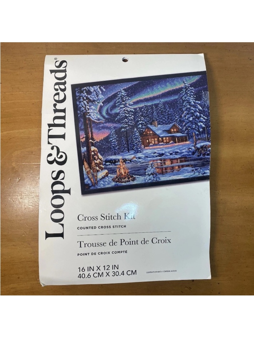 Loops & Threads Counted Cross Stitch Kit Northern Lights Aurora Cabin 16 x 12